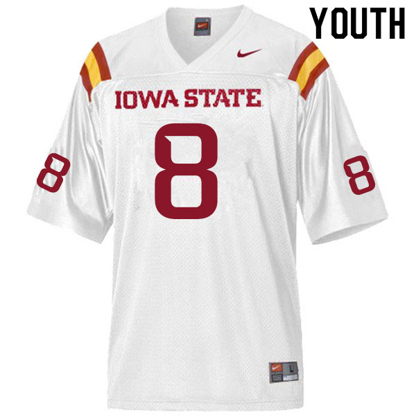 Iowa State Cyclones Youth #8 Xavier Hutchinson Nike NCAA Authentic White College Stitched Football Jersey YU42B20IA